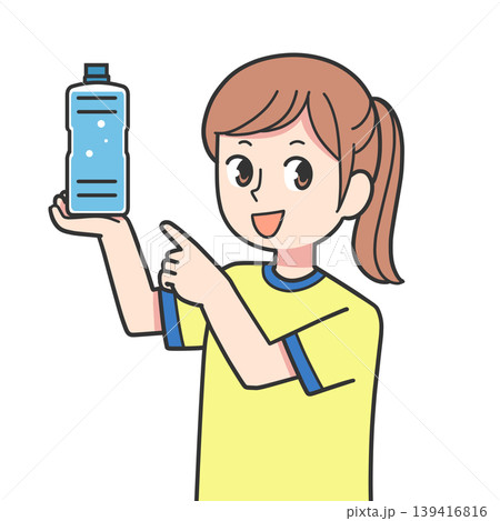 ペットボトルを指さす女性 ペットボトルを指さす女性 139416816