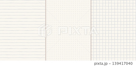 Hand drawn notebook paper seamless vector pattern set, Cream beige organic lined, dot grid and squares check background for journaling, back to school and education designs 139417040