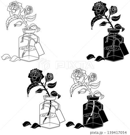 Outline of jar and rose in BW art Outline of jar and rose in BW art 139417054