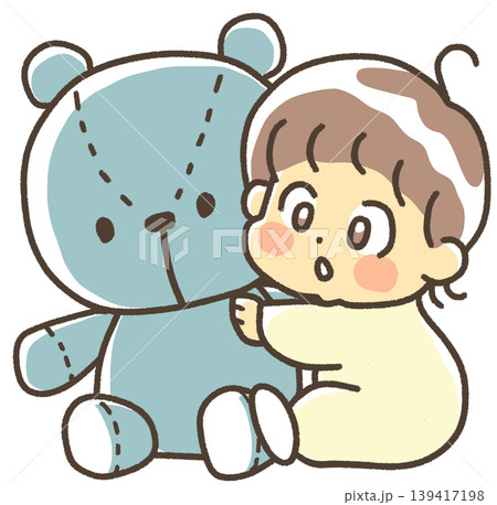 大きなくまのぬいぐるみを抱っこしている赤ちゃん 大きなくまのぬいぐるみを抱っこしている赤ちゃん 139417198