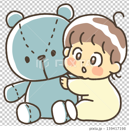 大きなくまのぬいぐるみを抱っこしている赤ちゃん 大きなくまのぬいぐるみを抱っこしている赤ちゃん 139417198