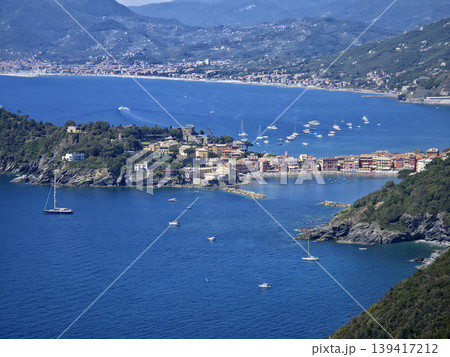 sestri levante village view from punta manara trail sestri levante village view from punta manara trail 139417212