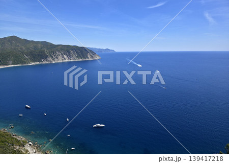 Riva Trigoso Beach view from punta manara trail Riva Trigoso Beach view from punta manara trail 139417218