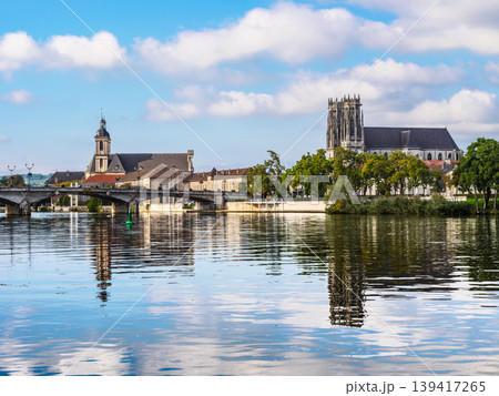 Church St Martin and Abbey of the Premontres in town Pont a Mousson on the Moselle River, France 139417265