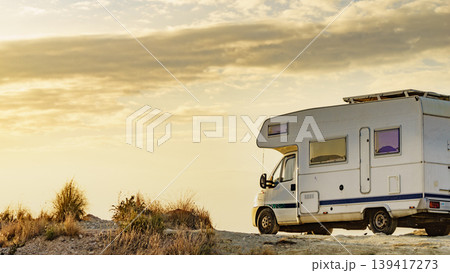 Caravan camping on sea coast in Spain 139417273