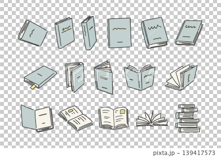 本のイラストセット 線あり 手描き風 いろいろな角度 本のイラストセット 線あり 手描き風 いろいろな角度 139417573