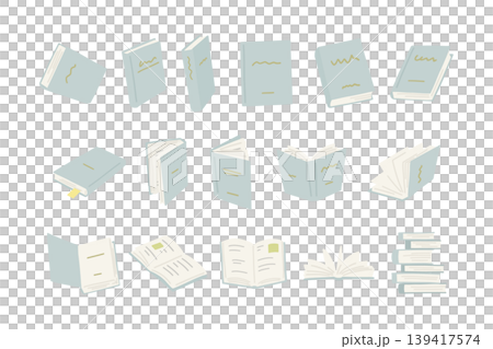 Book illustration set, no lines, flat design, various angles. Book illustration set, no lines, flat design, various angles. 139417574