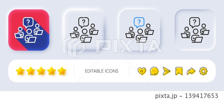 Teamwork question line icon. Neumorphic, Flat shadow, 3d buttons. Ask help sign. Outsource support symbol. Line teamwork question icon. Social media icons. Vector 139417653