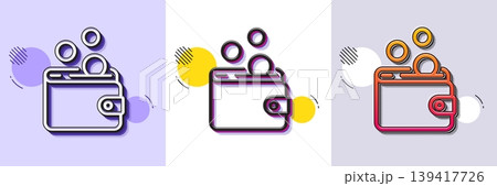 Wallet money line icon. Halftone dotted pattern. Gradient icon with grain shadow. Cash coins sign. Business income symbol. Line wallet money icon. Various designs. Vector 139417726