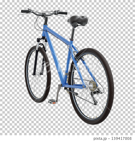 Blue bicycle, side back view. Black leather saddle and handles. Png clipart isolated on transparent background Blue bicycle, side back view. Black leather saddle and handles. Png clipart isolated on transparent background 139417808