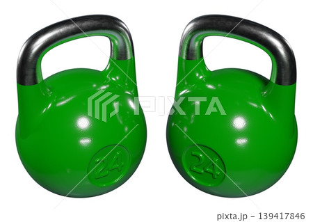 Pair of Olympic kettlebells, heavy cast iron powerlifting equipment, number 24 139417846