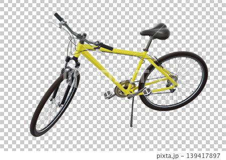 Yellow bicycle standing on kickstand Yellow bicycle standing on kickstand 139417897