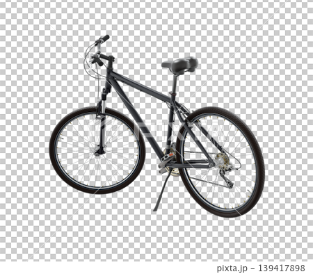 Black bicycle standing on kickstand 139417898