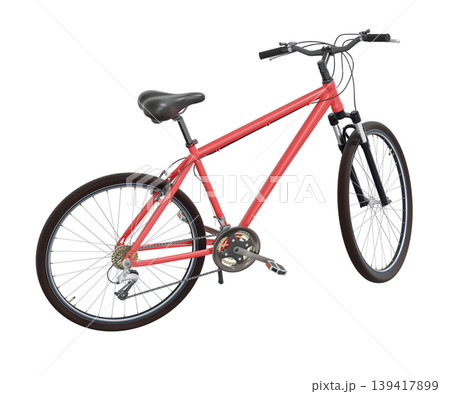 Red bicycle standing on kickstand Red bicycle standing on kickstand 139417899