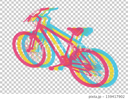 Bicycle in three colors. Mountain sport bike graphic design Bicycle in three colors. Mountain sport bike graphic design 139417902