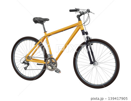 Orange bicycle, side front view isolated on white background, 3D illustration Orange bicycle, side front view isolated on white background, 3D illustration 139417905