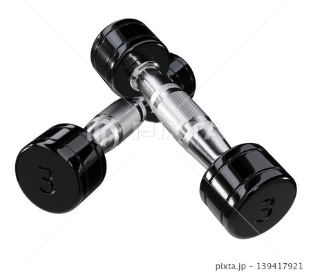 Two blank Round Dumbbells with number 3, black weightlifting gym equipment 139417921