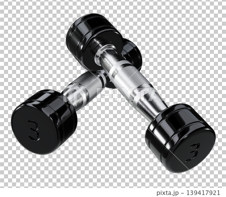 Two blank Round Dumbbells with number 3, black weightlifting gym equipment 139417921