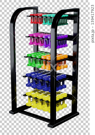 Gym Dumbbell rack with colorful dumbbells, weightlifting gym equipment stand Gym Dumbbell rack with colorful dumbbells, weightlifting gym equipment stand 139417923