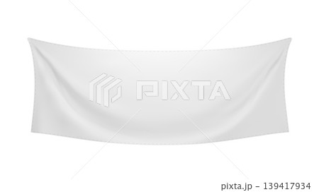 White textile banner with folds isolated on white background White textile banner with folds isolated on white background 139417934