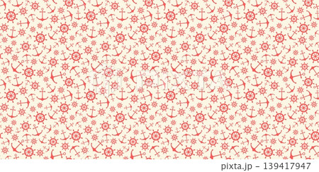Nautical seamless pattern with ship wheels and anchors 139417947