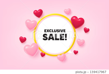 Exclusive sale frame banner. Speech bubble offer. Exclusive Sale tag. Special offer price sign. Advertising Discounts symbol. 3d hearts love tag. Golden frame banner. Vector 139417967