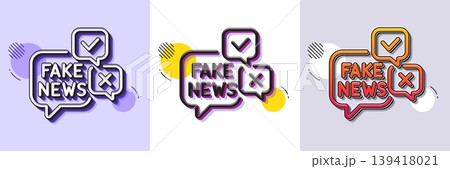 Fake news line icon. Halftone dotted pattern. Gradient icon with grain shadow. Propaganda conspiracy chat sign. Wrong truth symbol. Line fake news icon. Various designs. Vector 139418021