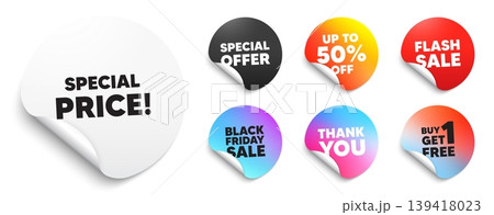 Special price sticker tag. Special offer paper price tags. Special price tag. Sale sign. Advertising Discounts symbol. Discount, black friday sticker. Promo banner. Vector 139418023