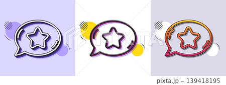 Favorite chat line icon. Halftone dotted pattern. Gradient icon with grain shadow. Speech bubble with star sign. Best symbol. Line favorite chat icon. Various designs. Vector 139418195