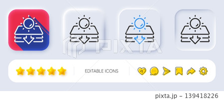 Sun protection line icon. Neumorphic, Flat shadow, 3d buttons. Uv protect sign. Sunscreen effect symbol. Line sun protection icon. Social media icons. Vector 139418226