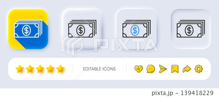Cash money line icon. Neumorphic, Flat shadow, 3d buttons. Banking currency sign. Dollar or USD symbol. Line banking icon. Social media icons. Vector Cash money line icon. Neumorphic, Flat shadow, 3d buttons. Banking currency sign. Dollar or USD symbol. Line banking icon. Social media icons. Vector 139418229