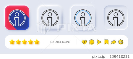 Info line icon. Neumorphic, Flat shadow, 3d buttons. Information center sign. Support speech bubble symbol. Line info icon. Social media icons. Vector Info line icon. Neumorphic, Flat shadow, 3d buttons. Information center sign. Support speech bubble symbol. Line info icon. Social media icons. Vector 139418231