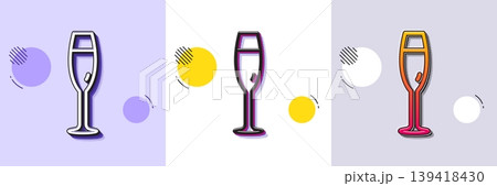 Champagne glass line icon. Halftone dotted pattern. Gradient icon with grain shadow. Wine glass sign. Line champagne glass icon. Various designs. Vector 139418430