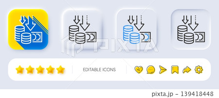 Deflation line icon. Neumorphic, Flat shadow, 3d buttons. Price reduction sign. Reduce rate symbol. Line deflation icon. Social media icons. Vector Deflation line icon. Neumorphic, Flat shadow, 3d buttons. Price reduction sign. Reduce rate symbol. Line deflation icon. Social media icons. Vector 139418448