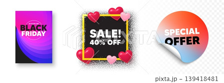 Sale photo frame 3d hearts. Special offer sticker banner. Sale 40 percent off discount. Promotion price offer sign. Retail badge symbol. Black friday poster. Promo background. Vector Sale photo frame 3d hearts. Special offer sticker banner. Sale 40 percent off discount. Promotion price offer sign. Retail badge symbol. Black friday poster. Promo background. Vector 139418481