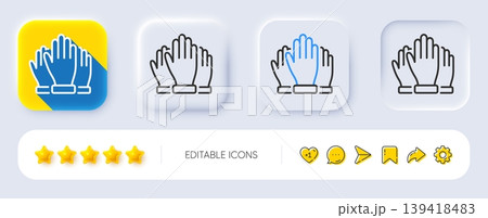 Vote hands line icon. Neumorphic, Flat shadow, 3d buttons. Election voting sign. Volunteers or referendum symbol. Line vote icon. Social media icons. Vector 139418483