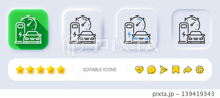 Charging station line icon. Neumorphic, Flat shadow, 3d buttons. Car charge time sign. Electric power symbol. Line charging station icon. Social media icons. Vector Charging station line icon. Neumorphic, Flat shadow, 3d buttons. Car charge time sign. Electric power symbol. Line charging station icon. Social media icons. Vector 139419343