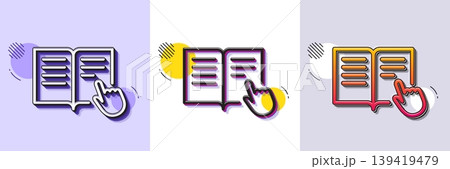 Instruction Book line icon. Halftone dotted pattern. Gradient icon with grain shadow. Education with hand pointer symbol. E-learning sign. Line read instruction icon. Various designs. Vector Instruction Book line icon. Halftone dotted pattern. Gradient icon with grain shadow. Education with hand pointer symbol. E-learning sign. Line read instruction icon. Various designs. Vector 139419479