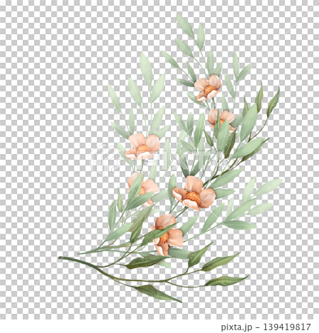 Decorative floral branches. Floral illustration with leaves and flowers. Decorative floral branches. Floral illustration with leaves and flowers. 139419817