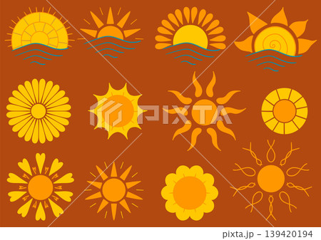 Set of bright sun icons. Perfect for weather apps, summer themes 139420194
