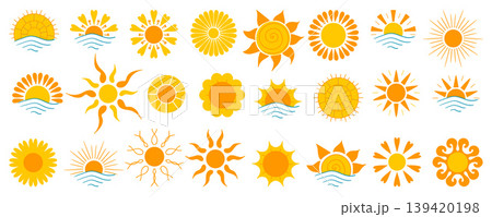 Set of bright sun icons. Perfect for weather apps, summer themes Set of bright sun icons. Perfect for weather apps, summer themes 139420198