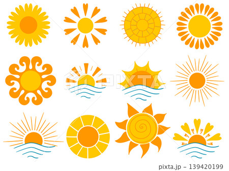 Set of bright sun icons. Perfect for weather apps, summer themes Set of bright sun icons. Perfect for weather apps, summer themes 139420199