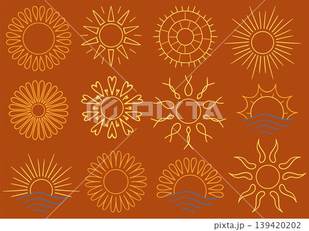 Set of bright sun icons. Perfect for weather apps, summer themes 139420202