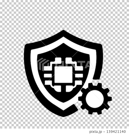Technology icon (black) indicating AI-powered cybersecurity measures. 139421140