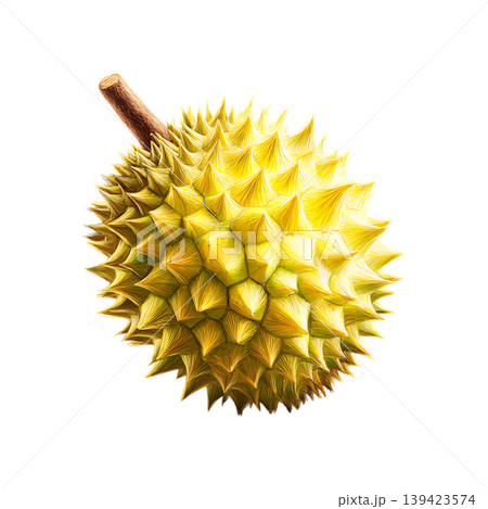 Whole spiky durian fruit closeup on transparent background Whole spiky durian fruit closeup on transparent background 139423574
