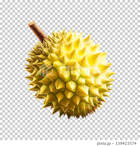 Whole spiky durian fruit closeup on transparent background 139423574