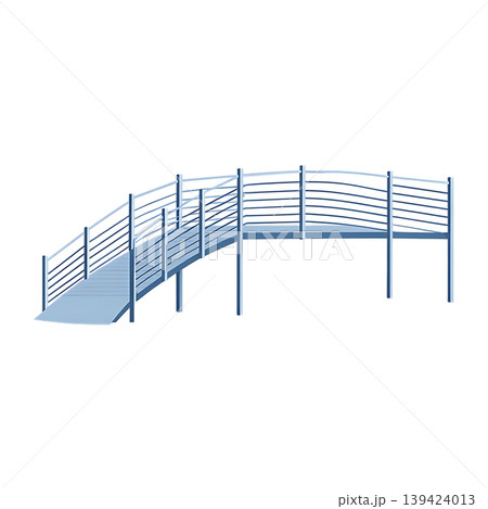 Blue footbridge with silver handrails on transparent background 139424013