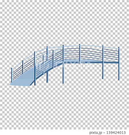 Blue footbridge with silver handrails on transparent background 139424013