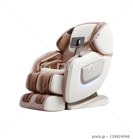 Modern cream and brown massage chair recliner on transparent background 139424046
