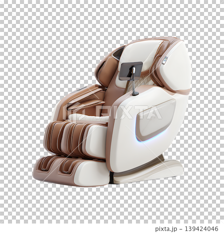 Modern cream and brown massage chair recliner on transparent background 139424046